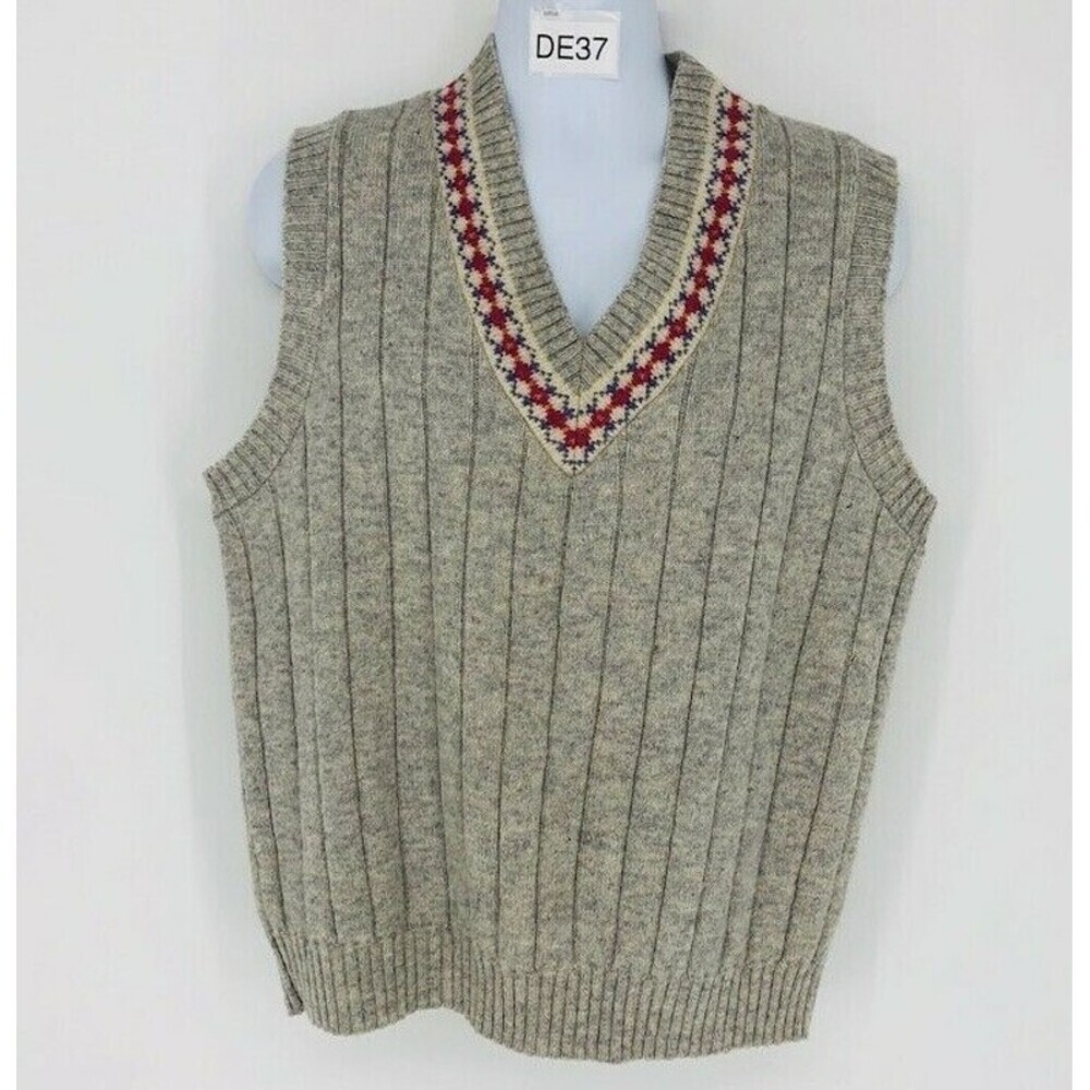 VTG Pendleton Men's Gray Wool V-Neck Sleeveless Ribbed Knit Sweater Size Large